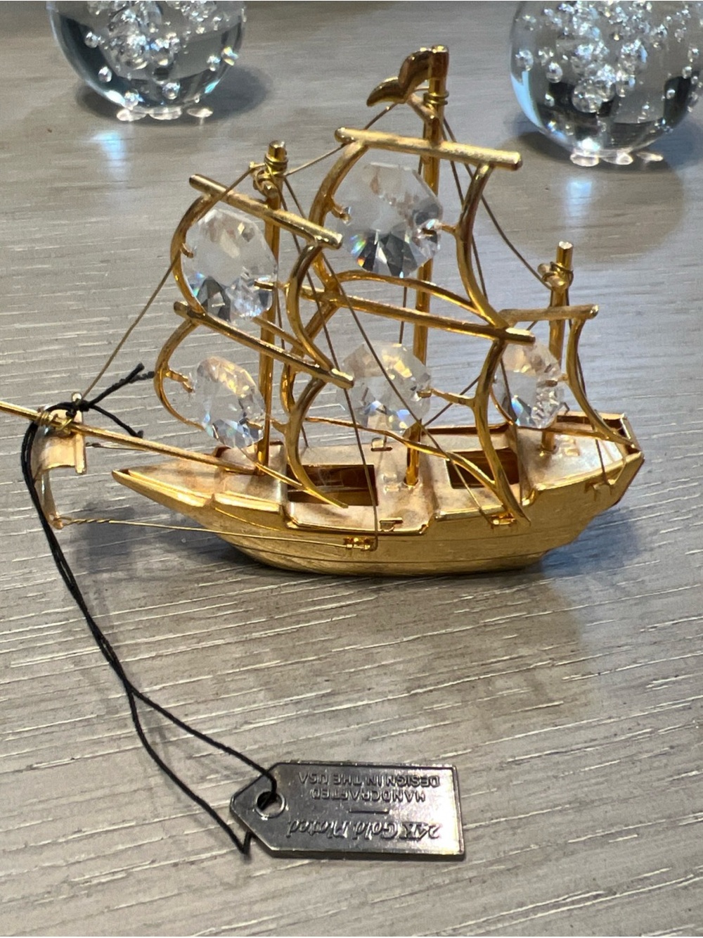Matashi 24K Gold Plated Mayflower Sailing Ship Crystal Studded Decor Figurine
